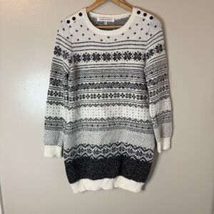 Cupcakes And Cashmere Fuzzy Sweater Oversized Long Black White Fair Isle…